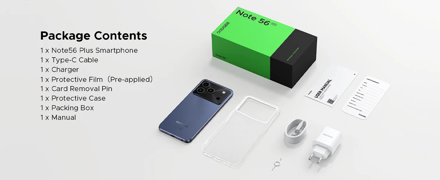 DOOGEE Note56 Plus entsperrtes Android 16 Handy, 48 GB + 256 GB/2 TB TF Erweiterung, 6,5 Zoll HD+ 90 Hz Display, 6150 mAh