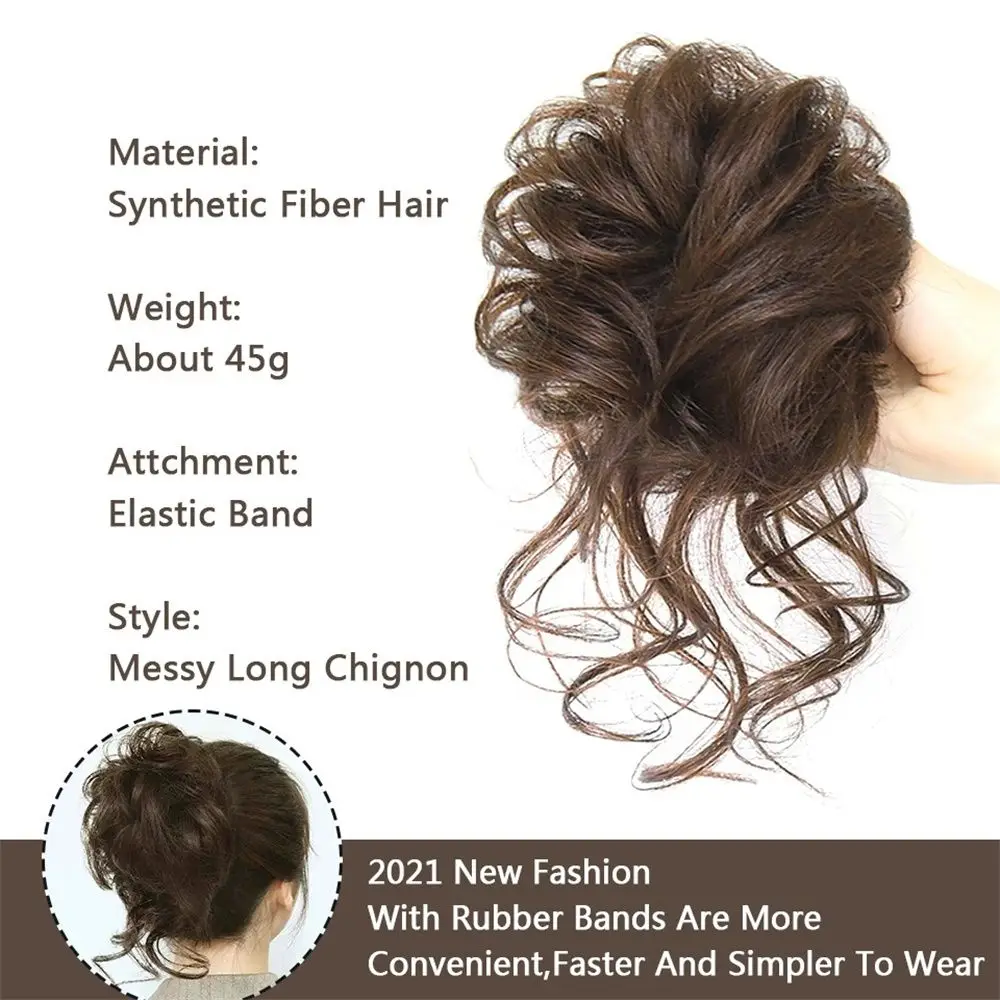 النساء Scrunchy الشعر التمديد مجعد Chignon مطاطا خصلات شعر كاذبة الاصطناعية كعكة الشعر فوضوي مجعد رباط شعر Chignon شعر مستعار