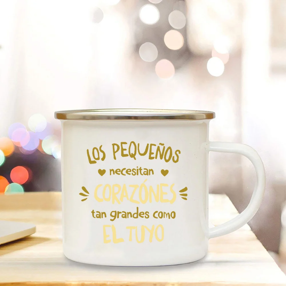 It Takes A Big Heart To Help Shape Little Minds Spain Enamel Mugs Teacher Drink Juice Coffee Dessert Cocoa Milk Handle Mug