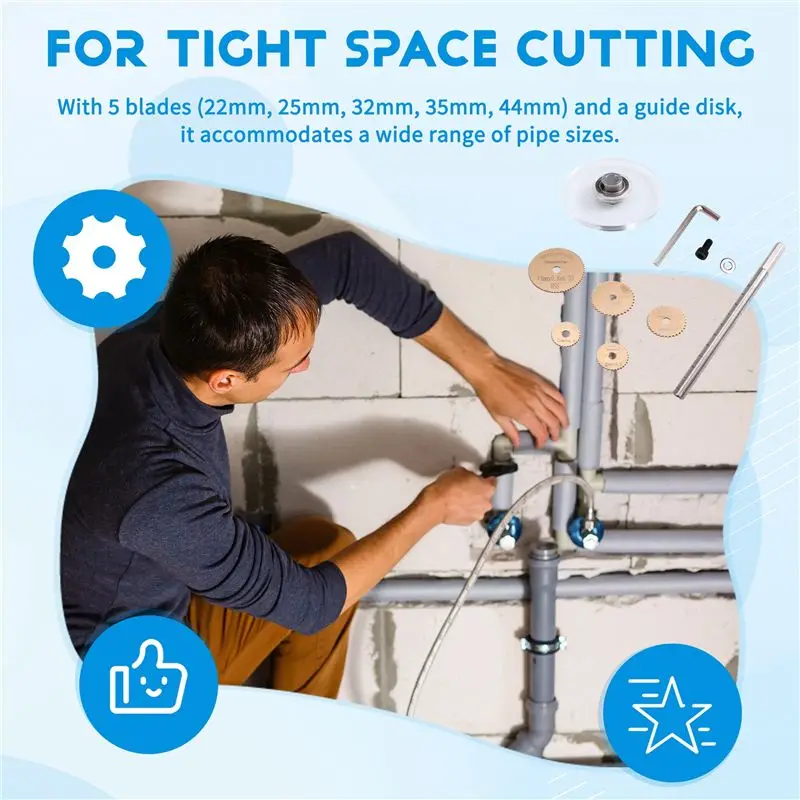 B62B-Adjustable Depth Gauge Inside Pipe,Cutter For PVC Pipe, Cutter Tool Set With Scale, 5PCS Saw Blades,Internal Pipe,Cutter