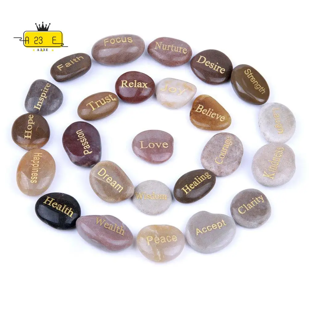 

A23E-25 Engraved Inspirational Stones With Words Of Encouragement Gold Engraved Stones For Worry Affirmation Meditation Stones