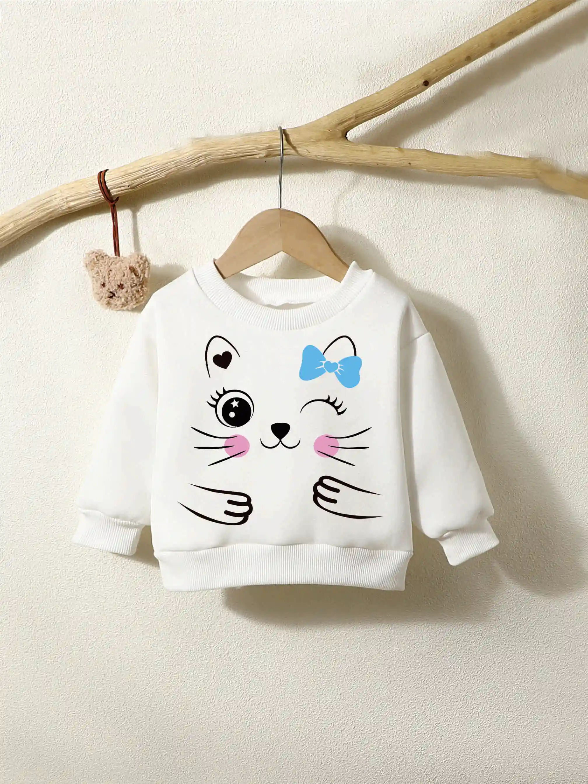 Spring And Autumn Girls  Sweater Round Neck Long Sleeve Cartoon Cat Cute Top Fashion Warm Infant Toddler