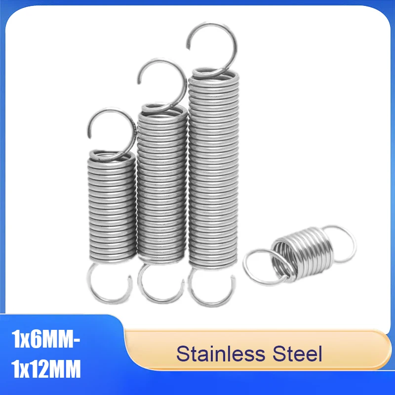 

1x6/7/8-12 Stainless Steel Open-Hook Tension Springs - S-Hook & Single-Hook Extension Springs, Length 20-310mm 1-5Pcs