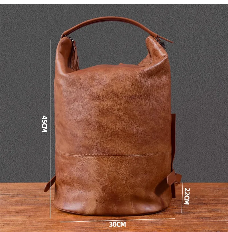 Vintage designer handmade genuine leather men's large-capacity backpacks outdoor travel luxury soft first layer cowhide bagpack