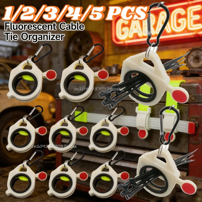 

10-1pc Fluorescent Cable Tie Organizer Storage Cable Tie Holder Portable Cable Tie Storage Tool Electrical Wire Tie Organizer