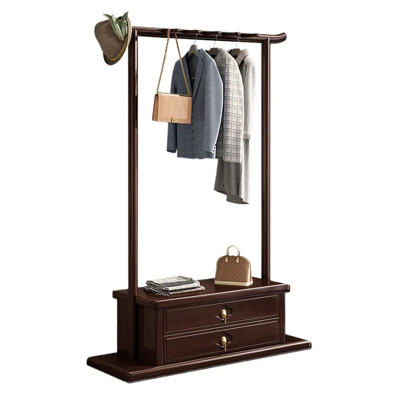 

New Chinese-style solid wood floor-to-ceiling simple with drawers B & B coat rack Modern Chinese style Zen home hanger