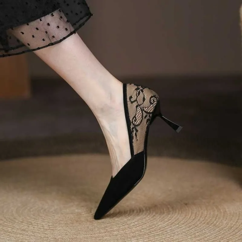 Women Pointed Toe High Heels Sandals Sexy Lace Woman Shoes Fashion Party Wedding Thin Heel Woman Pumps Office Party Shoes