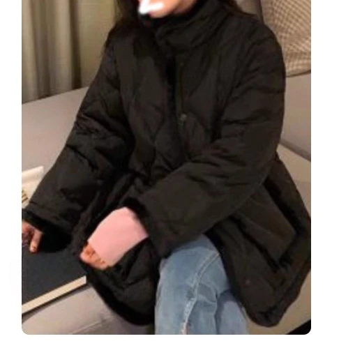 女性用新作冬物ゆったり長袖多用途韓国風綿入りジャケットファッション年齢層を問わず暖かいダイヤモンド格子柄ショートコート