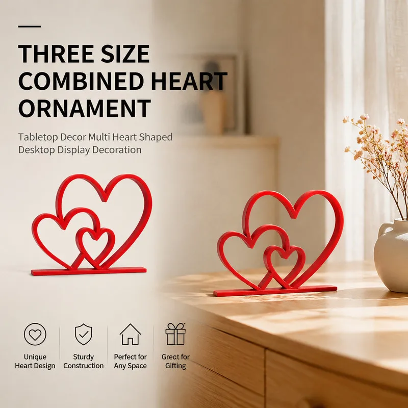 Stackable Heart Table Decor Three Different Sizes Heart Ornament Indoor Desktop Display Decor