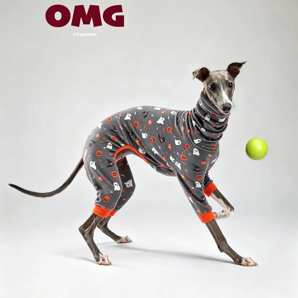 Hallowmas Warmer Kürbis-Pullover für Greyhounds, weicher 4-beiniger Hochkragen-Sweatshirt, winddichter Wintermantel für Whippet-Hunde – Detail 3