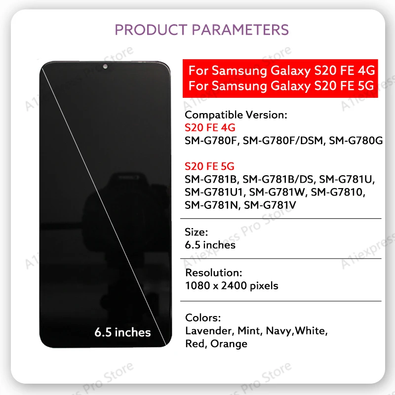 LCD Screen For Samsung Galaxy S20FE S20 FE 4G 5G LCD Display Touch Screen Digitizer Assembly Galaxy S20 Lite G780 G781 LCD Parts