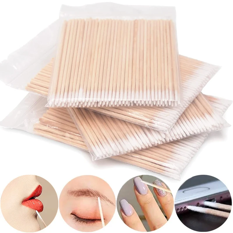 

300/100pcs Pointed Tip Cotton Swabs Wooden Sticks for Makeup Cosmetic Nails Cleaning Manicure Detail Corrector Nails Art Tools