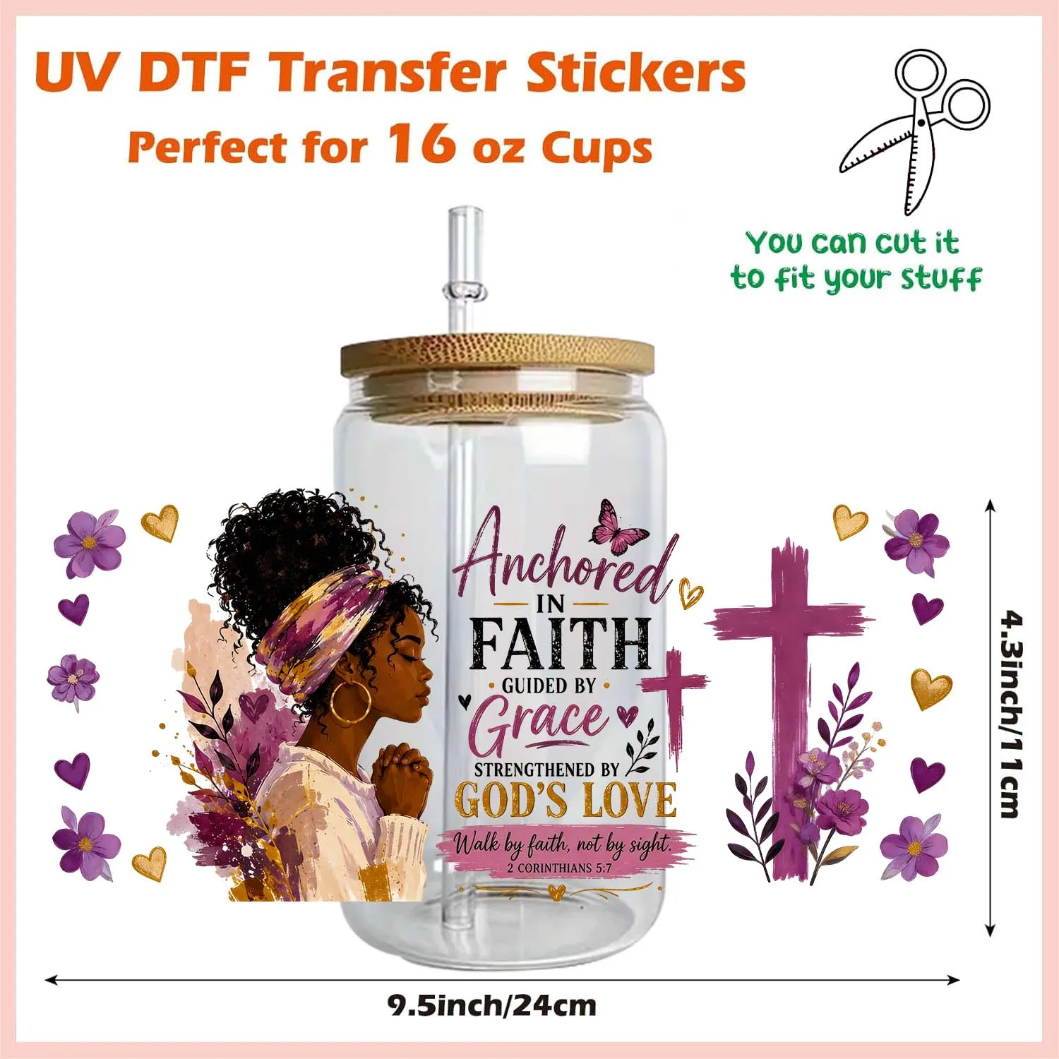 God loves the world 16oz Rub On UV DTF Transfer Sticker Waterproof DIY Decals 3D Transfers UVDTF Sticker 16oz UV DTF Cup Wraps