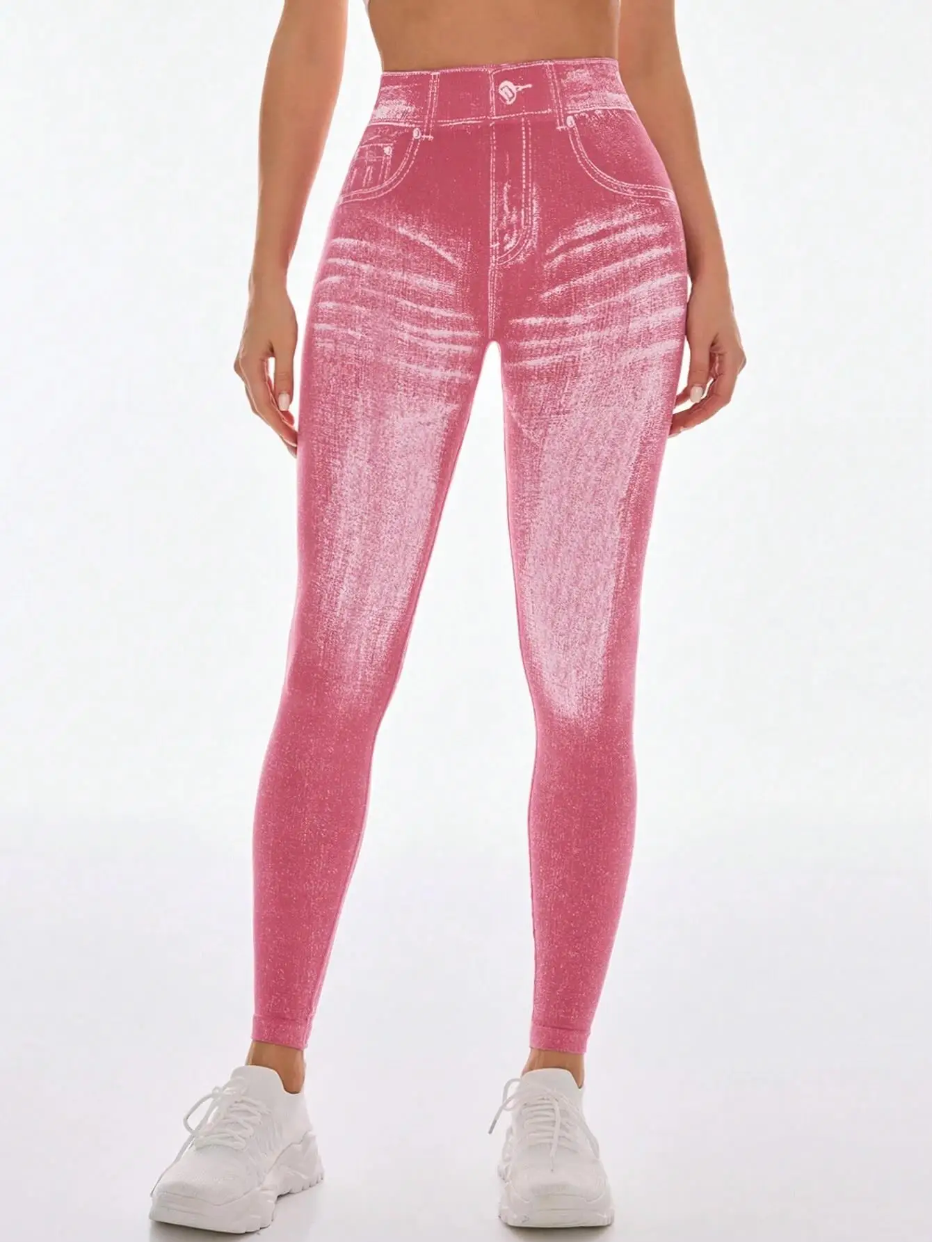V Back Faux Denim Jeggings for Women Butt Lifting Tummy Control High Waisted Jeans Yoga Pants Scrunch Leggings