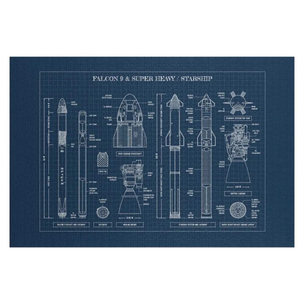 

SPACEX: Falcon 9 & Super Heavy / Starship (Navy Blueprint) Jigsaw Puzzle Toys For Children Game Children Puzzle