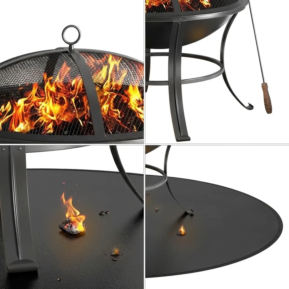 Grill Mat for Camping Flame Retardant Synthetic Fiber Heat Resistant Ground Cover Outdoor Picnics 61cm 76cm 81cm 91.4cm Black