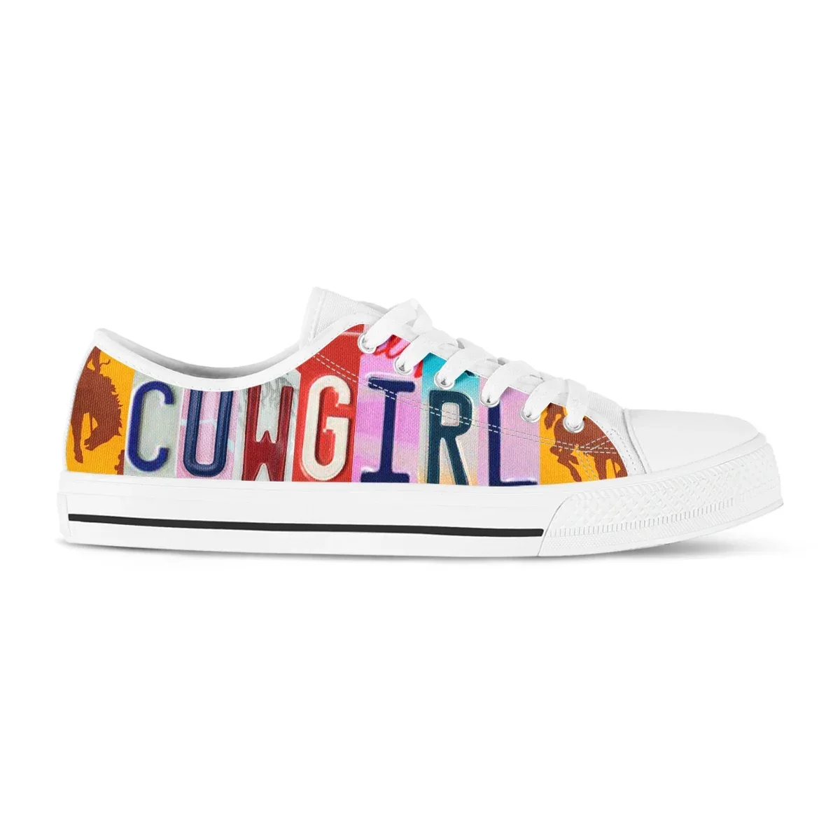 License Plate Cow Girl New Retro Low Top Canvas Shoes Casual White Walking Shoes Women's Shoes Lace-up Flats