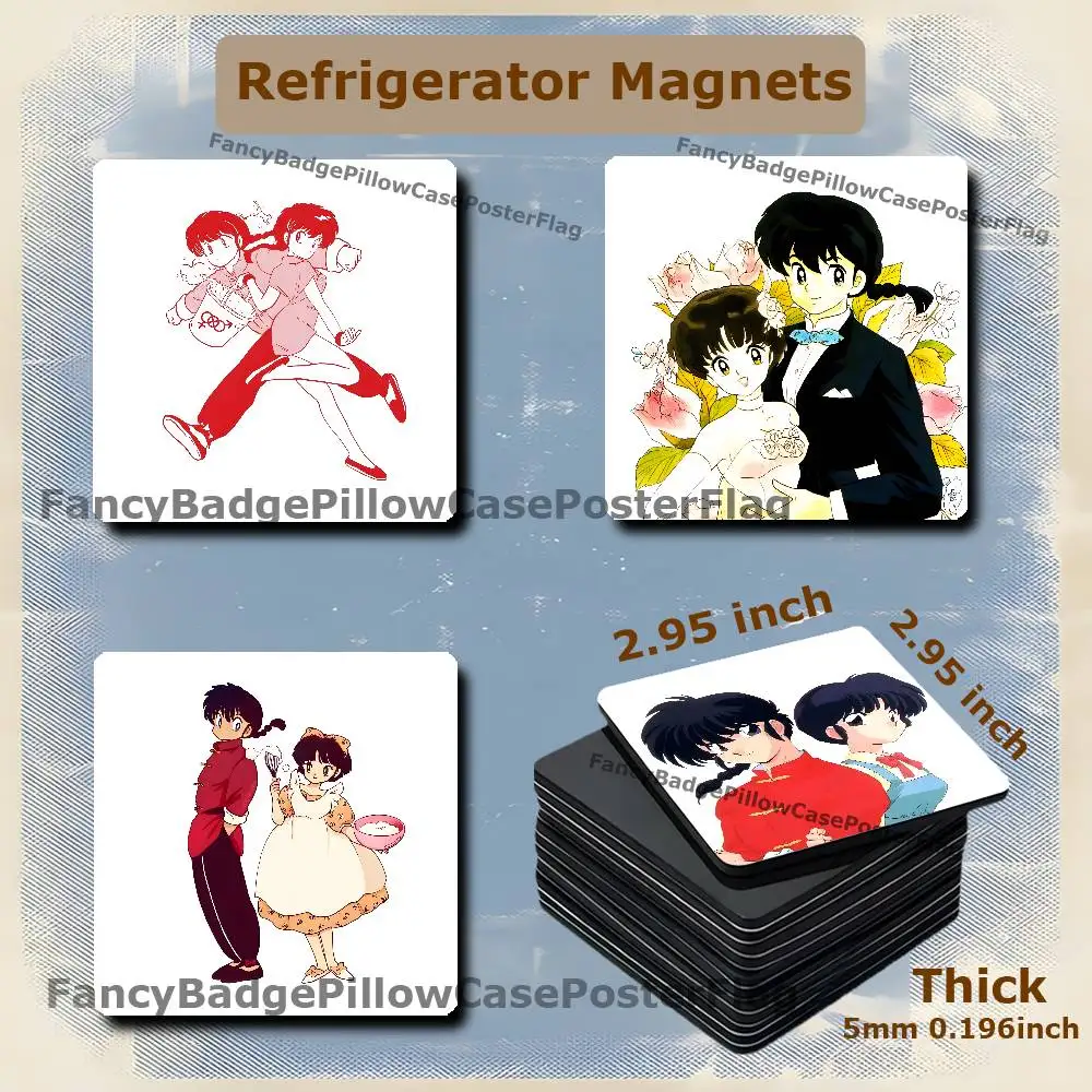 R-Ranma 12 75mm Frigerator Magnet Square Stickers Personalize Fridge Refrigerator Wall Door Decoration