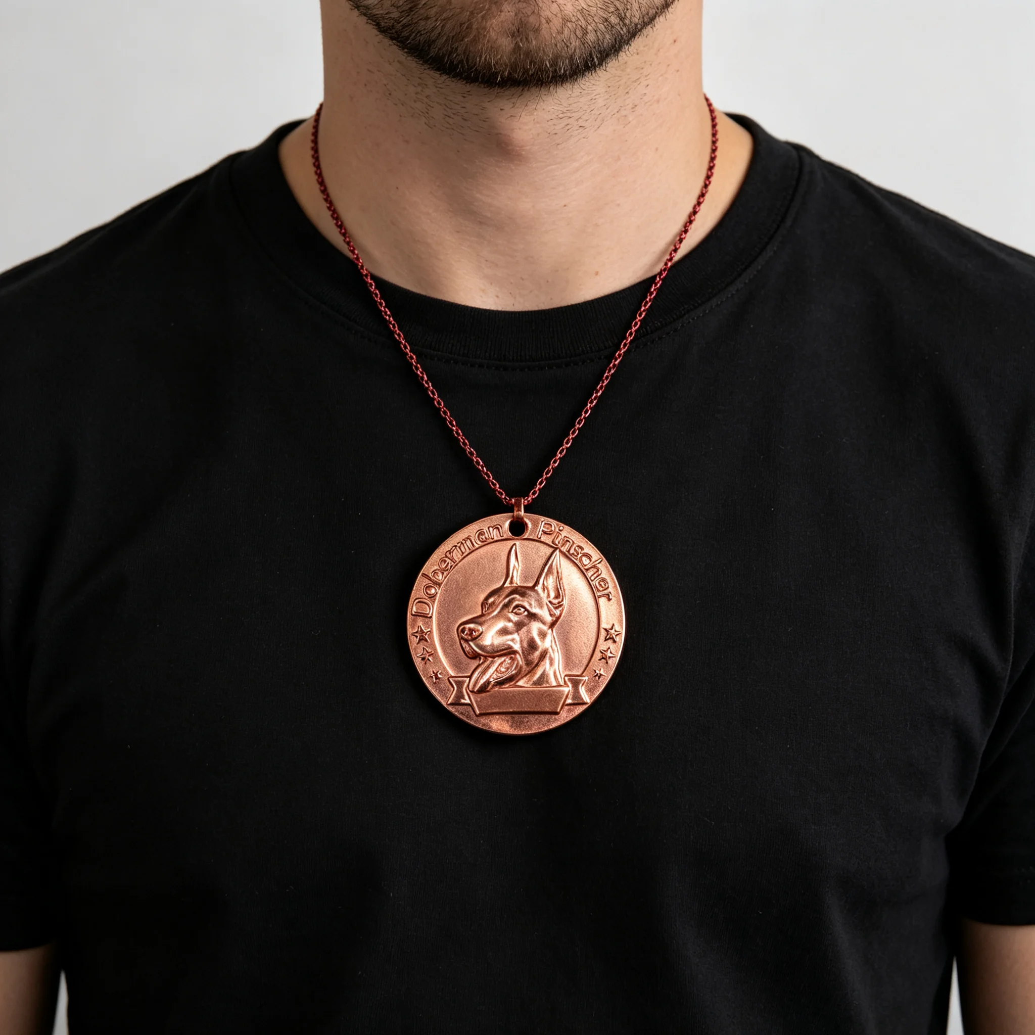 Pure Red Copper Doberman Pinscher Dog Tag 33mm Embossed Pet ID Tag Vintage Copper Medal Pendant for Dog Collar Pet Lover Gift