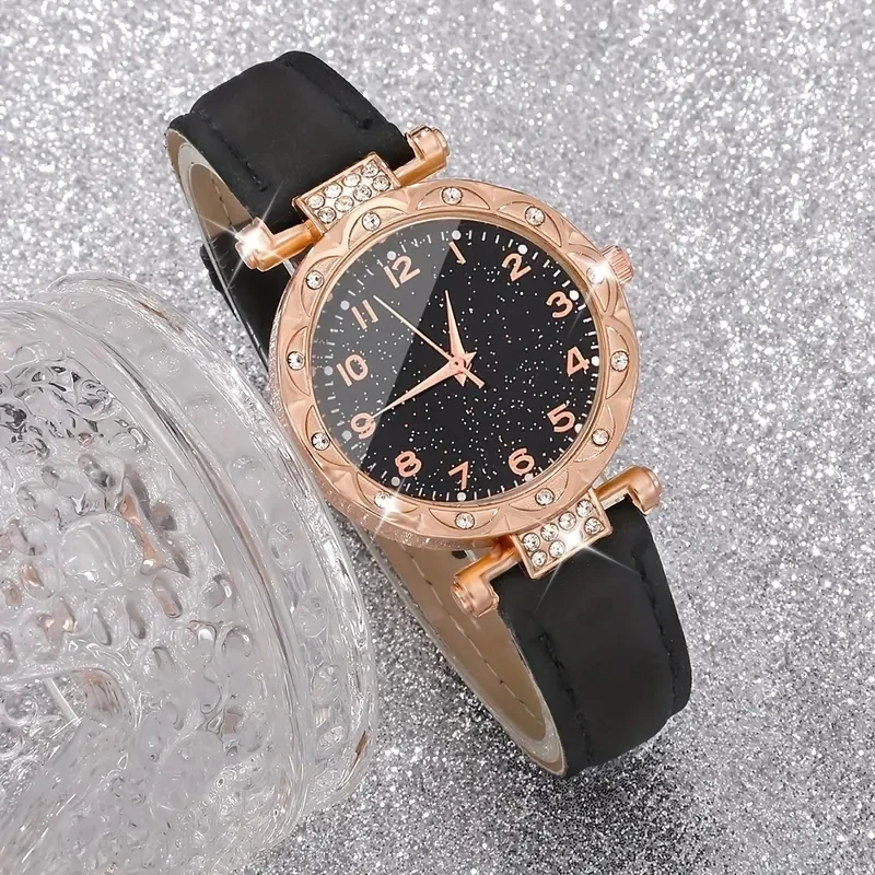 5PCS/Set Luxury Women Watches Rhinestone Fashion Elegant Wristwatch Quartz Watch Ladies Clock For Girl Gift