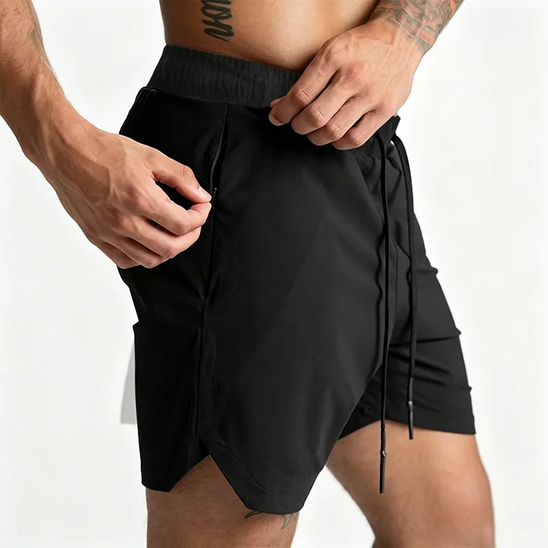 2026 Herren-Laufshorts, einlagig, gewebt, schnelltrocknend, einfarbig, für Fitness, Sport, Freizeit, Training, Sportbekleidung, kurze Hose, Neu – Detail 5