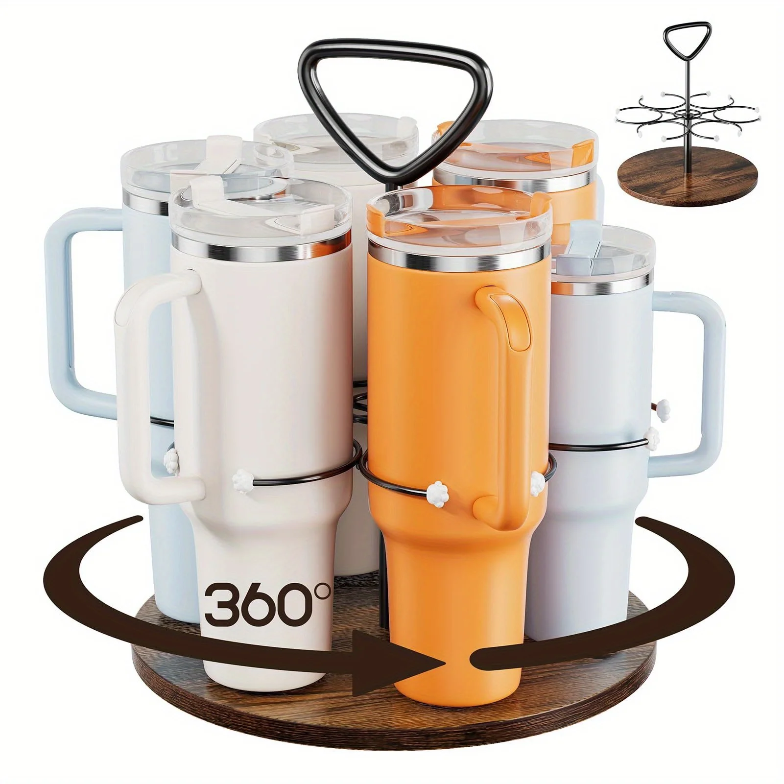 

Water Bottle Organizer for 40oz, Rotating Cup Organizer Holder with Wooden Turntable Base, Tumbler Organizer Holder, Cu