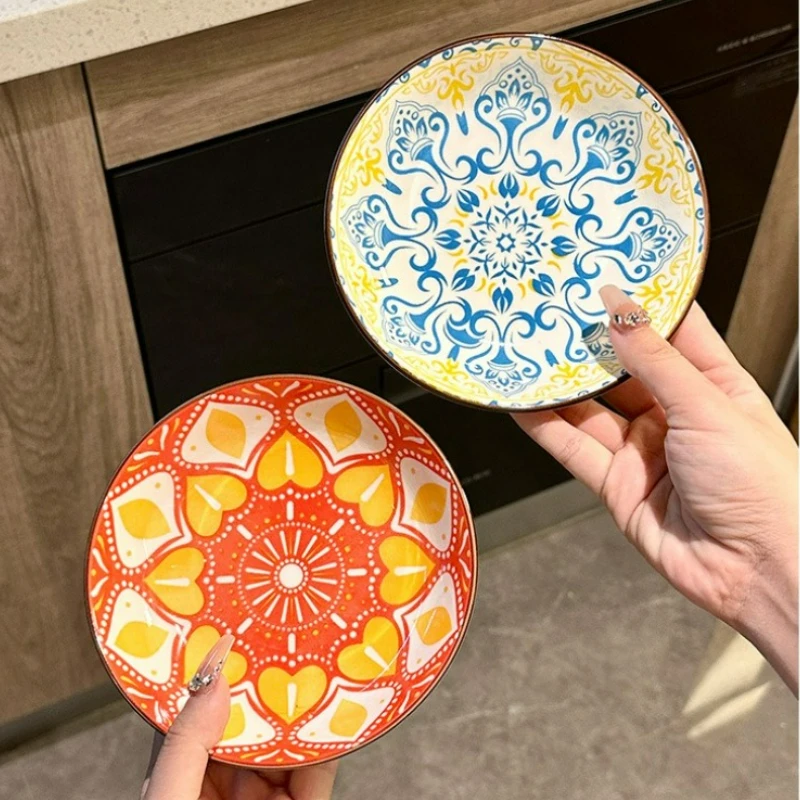

Ceramic Bohemian Ceramic Plates Round Steak Dinner Pasta Plate Kitchen Accessories Home Salad Plate Tableware Decorative 2025
