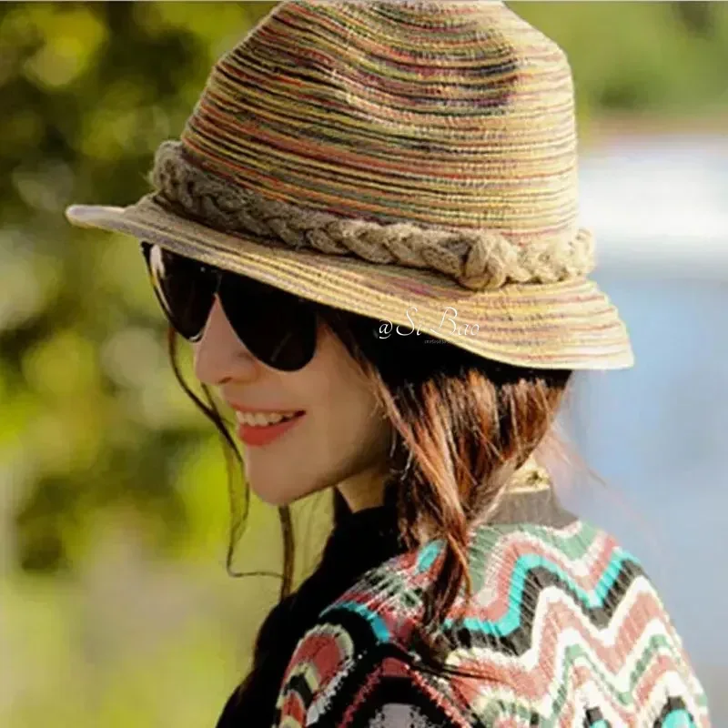 New Summer Women Girls Colorful Straw Sun Hats Jazz Beach Hats for Women Hat Feminino Hats