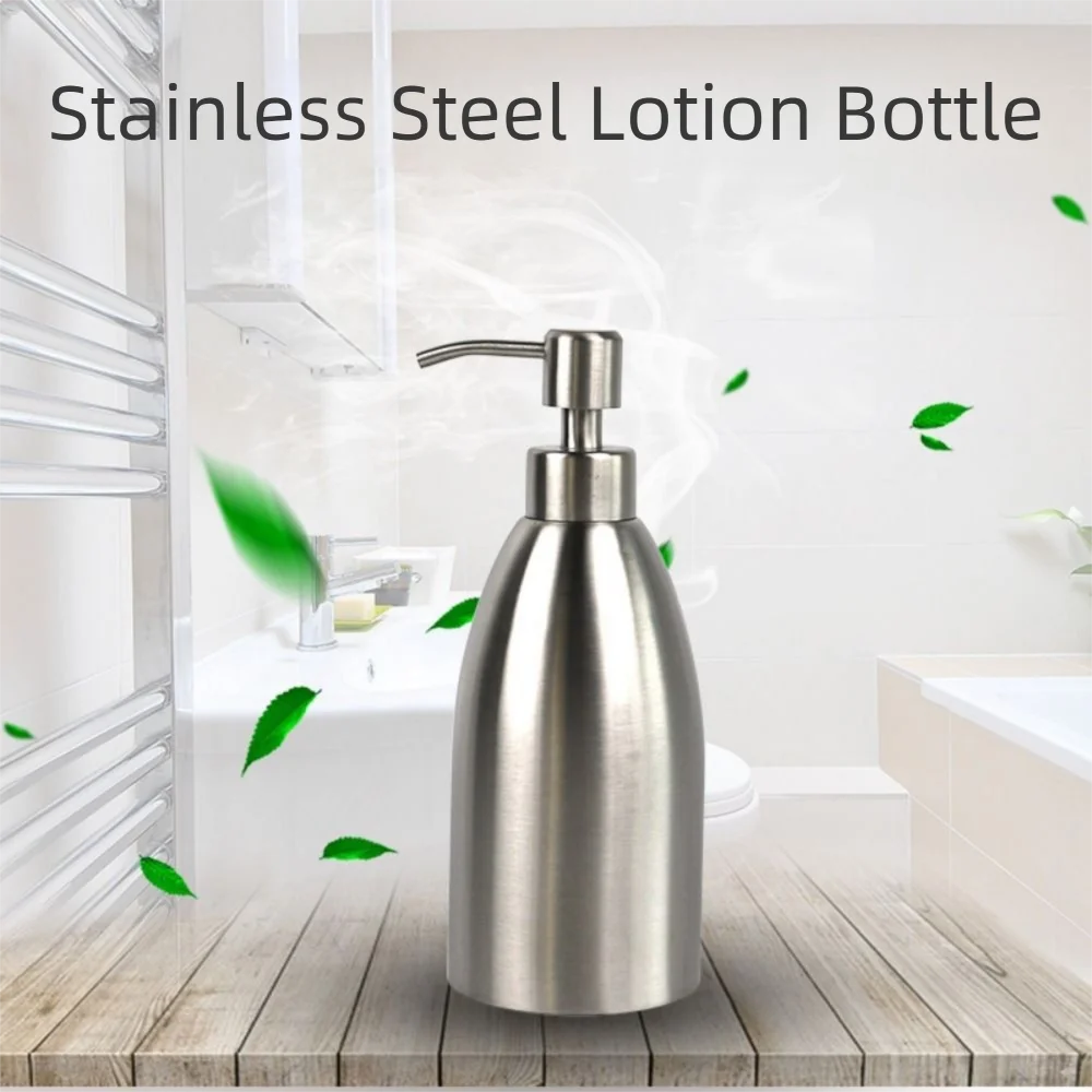 

500ml Stainless Steel Soap Dispenser Silver Refillable Liquid Lotion Storage Bottles Large Capacity Press Type