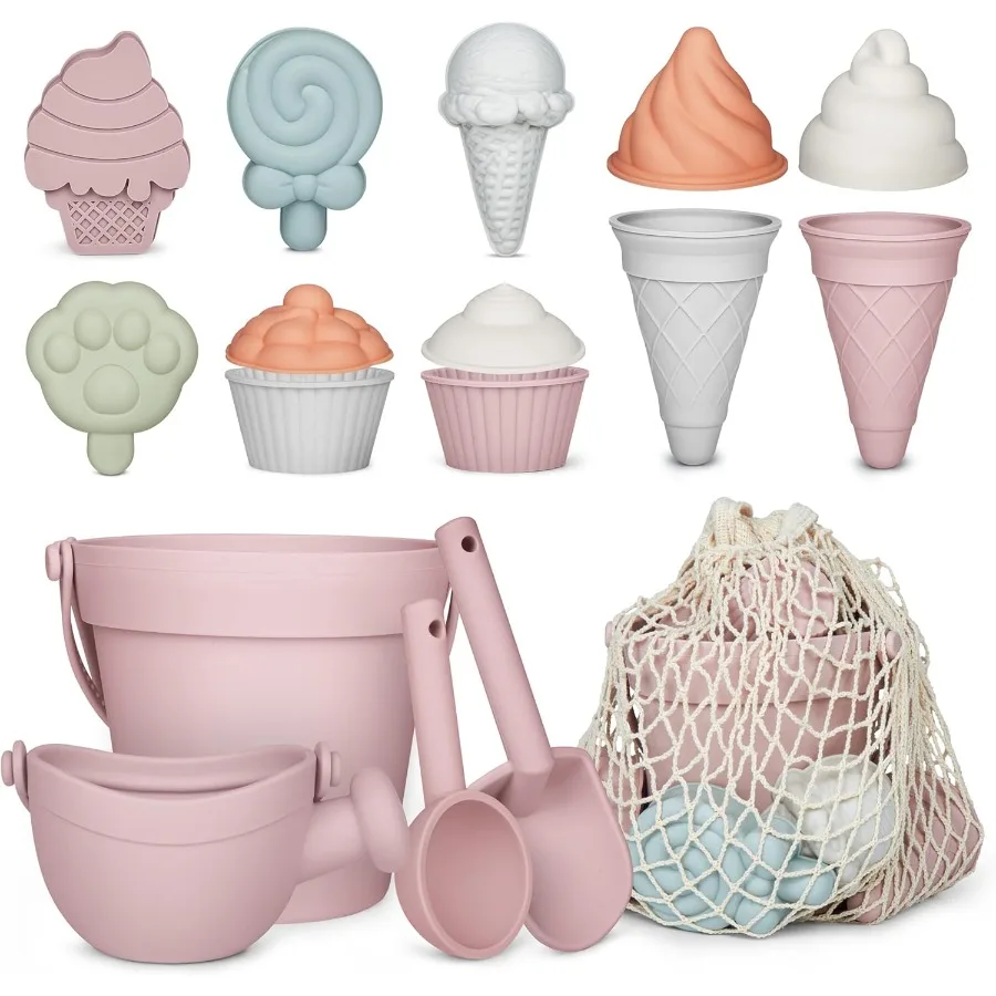 17 pièces jouets de plage en Silicone, jouets de plage modernes pour bébé, ensemble de plage adapté aux voyages, seau en Silicone, arrosoir, pelle, 12 moules à sable,