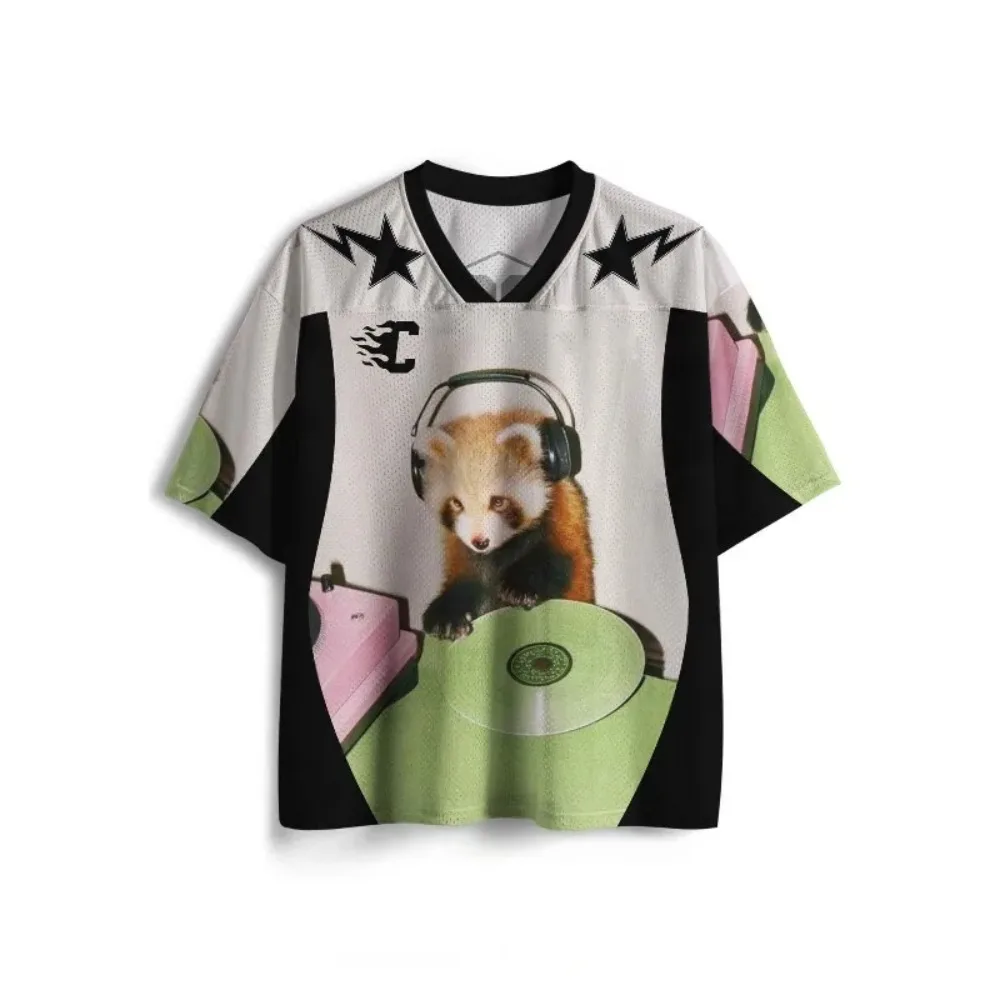 Fun DJ Panda Bear 3D Print Sport QuickDry Breatha Men V-Neck TShirt Outdoor Street Casual Harajuku Y2K parent-child Clothing Top