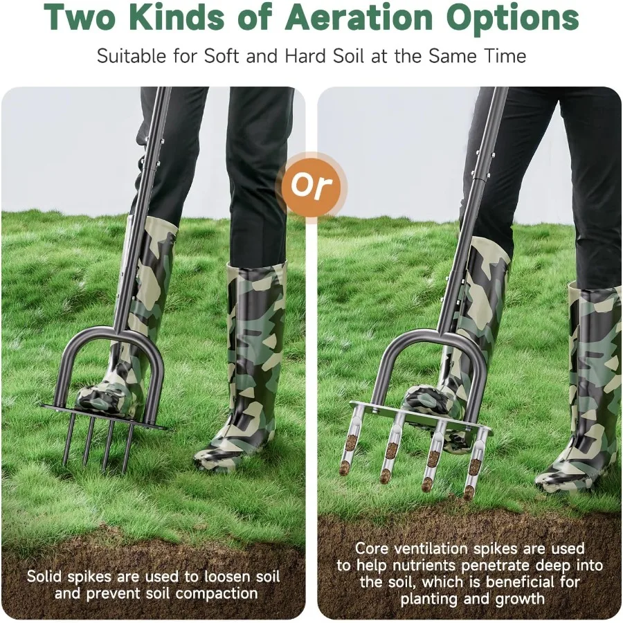 2in1 잔디 에어레이터 코어 에어레이터 잔디 도구 교체 가능한 중공 및 솔리드 틴 포함 정원 잔디 및 마당용 휴대용 토양 압축기