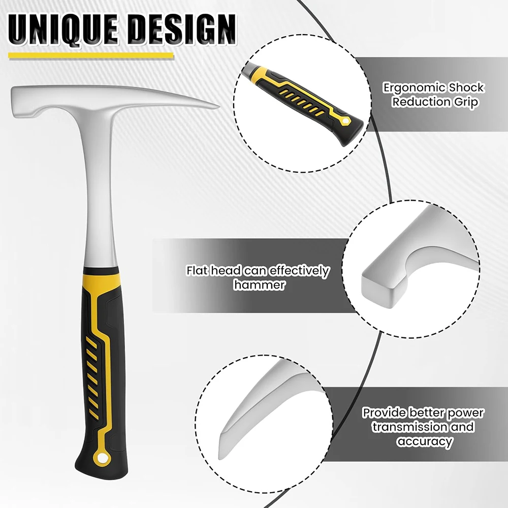 1pc High Carbon Steel Rock Pick Hammer, All-Steel Geological Claw Hammer with Non-Slip Rubber Handle, Brushed Finish view 5
