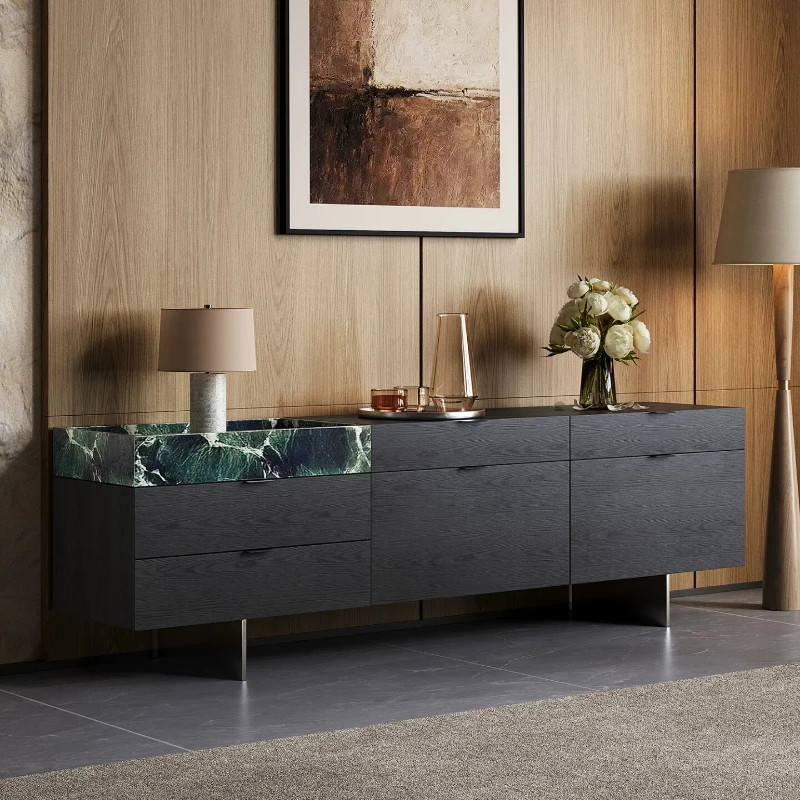 Italian minimalist marble side cabinet living room dining room large capacity locker modern minimalist black porch cabinet