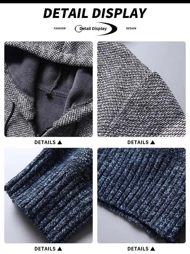 

Lormen мужской открытый кардиган с капюшоном, осень-зима, новый теплый вязаный бархатный свитер на молнии с молнией, пальто, повседневное