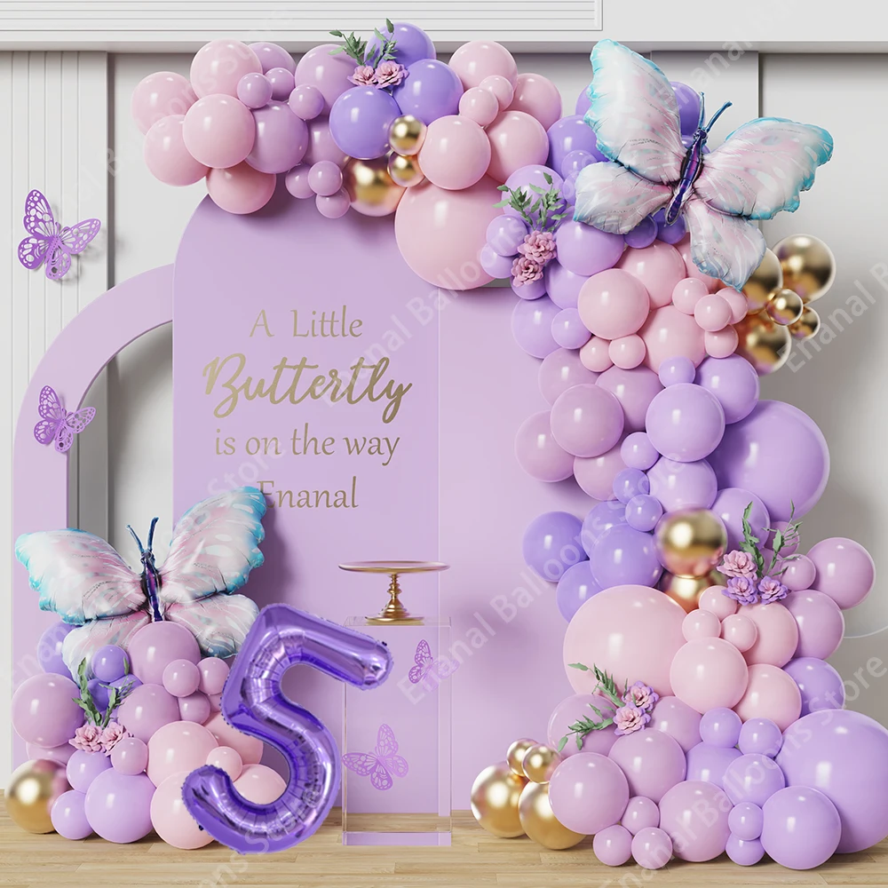 

132/133pcs Macaron Pink Purple Butterfly 40inch Number Balloon Garland Arch Kit Birthday Party Baby Shower Wedding Decor Globos