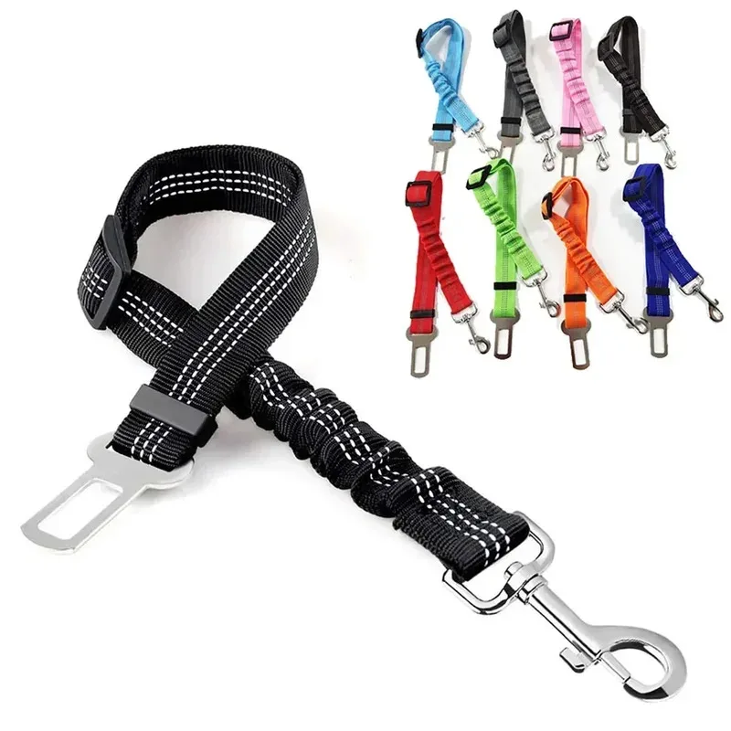 

Retractable Dog Seat Belt Harness with Elastic Buffer and Reflective Safety Rope for Car Travel Pet Dog Leash Traction