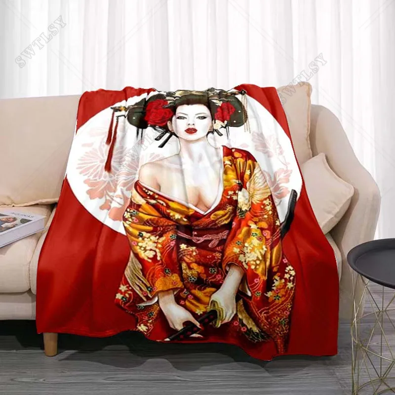 Lightweight Couch Bed Decor Adult Teen Travelling Camping Gift Japanese Geisha Themed Flannel Throw Blanket Lightweight Soft