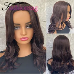 Fashiomag Long Wavy Dark Brown Mix Middle Part Synthetic Hair Wigs For Black Women Soft Natural Daily Use