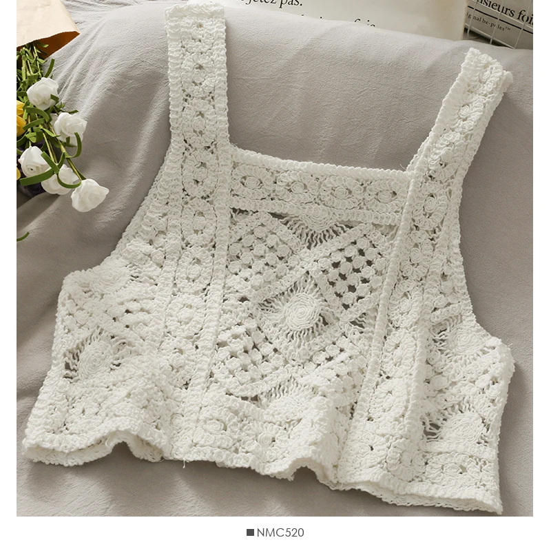 Sleeveless Crochet Top Sheer Embroidery Lace Open-knit Crop Tank Tops for Women Spring Summer Boho Vacation Outfit