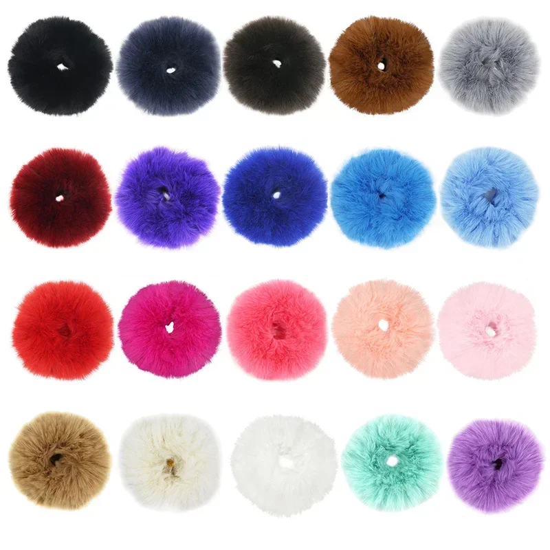 2pcs=1Pair Fluffy Faux Fur Furry Scrunchies Soft Hand Made Fur Elastic Hair Bands Ring for Ladies Hair Ties SA257