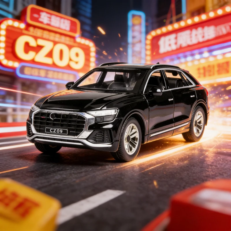 

Модель автомобиля Q8 из литого металла, масштаб 1:24, от Che Zhi, со звуком и светом, с функцией отката назад, для подарка на день рождения