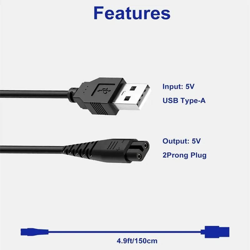 USB Charging 1.5m Cable Compatible with Hatteker Hair Clipper 5V Charger for RFC-598 RFC-588 RFC-690 RSCX-7568 Electric Shaver