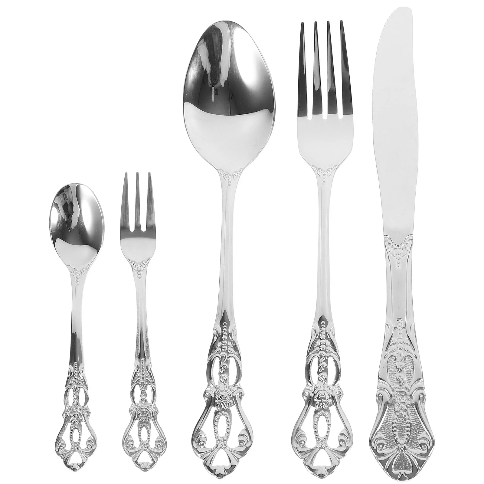 

Kitchenware Stainless Steel Cutlery Set Scoops Portable Flatware Silver Serving Utensils