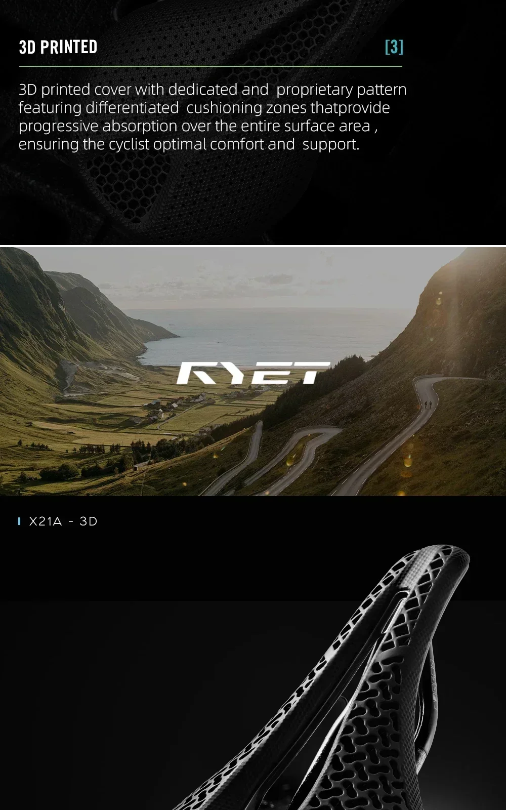 RYET X21 Vollcarbon-Fahrradsattel, 3D-gedruckt, 120-175g, ultraleichter, hochelastischer Schaumstoff, 7x9mm Schienen, Ausschnitt 240x140mm, für Rennrad, MTB, Gravel – Detail 12