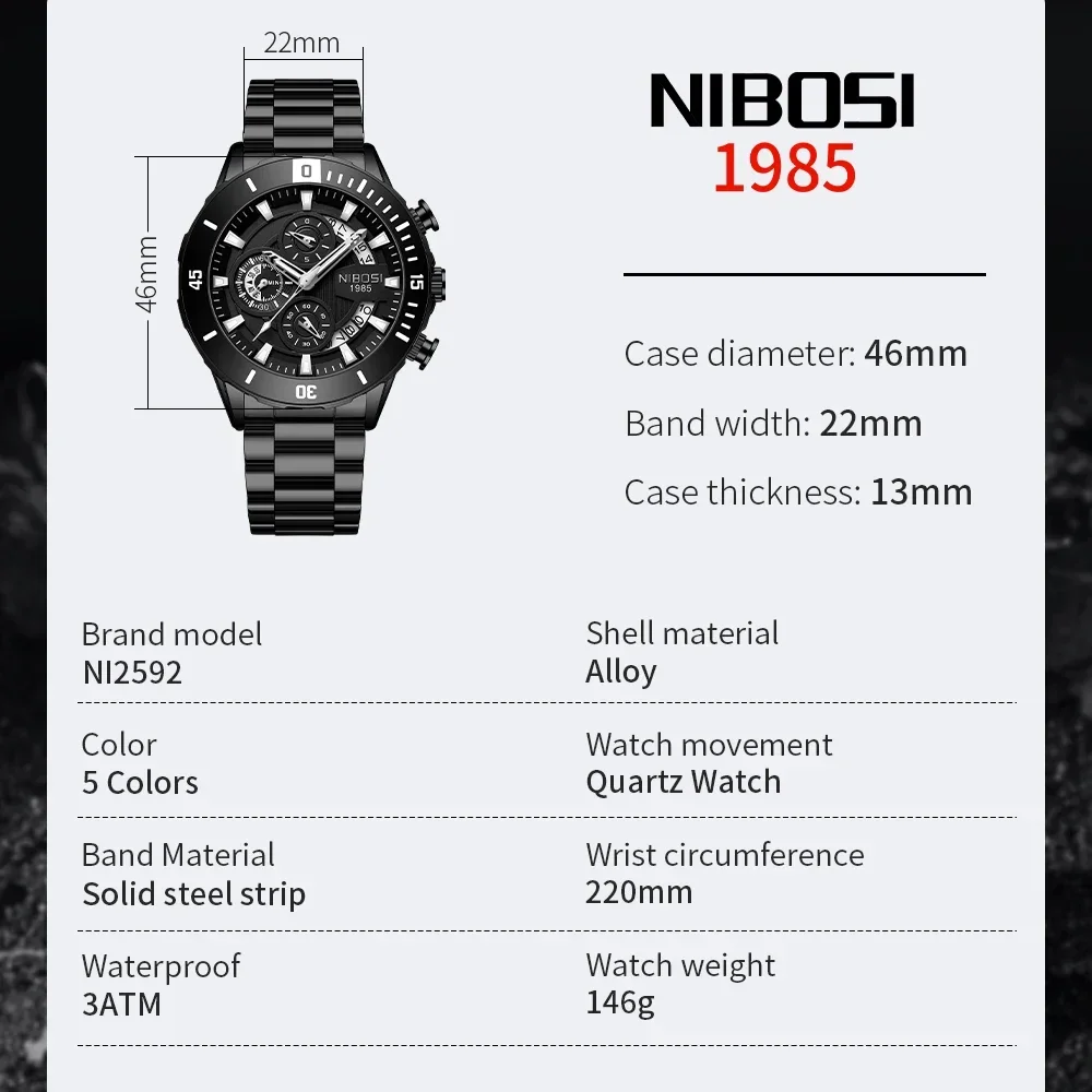 NIBOSI Luxury Mens Watches Big Top Brand Sport Waterproof Watch Men Chronograph Quartz Clock Date WristWatches Relogio Masculino