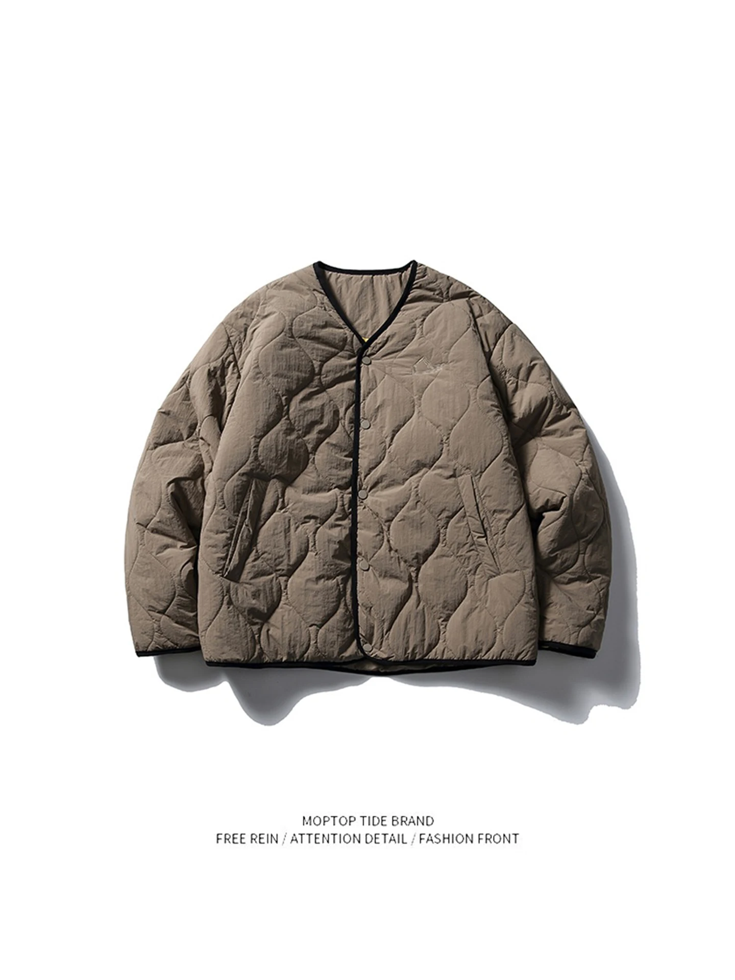 

Мужская утепленная хлопковая куртка в японском ретро-стиле без воротника для осени и зимы, повседневная, удобная, теплая.