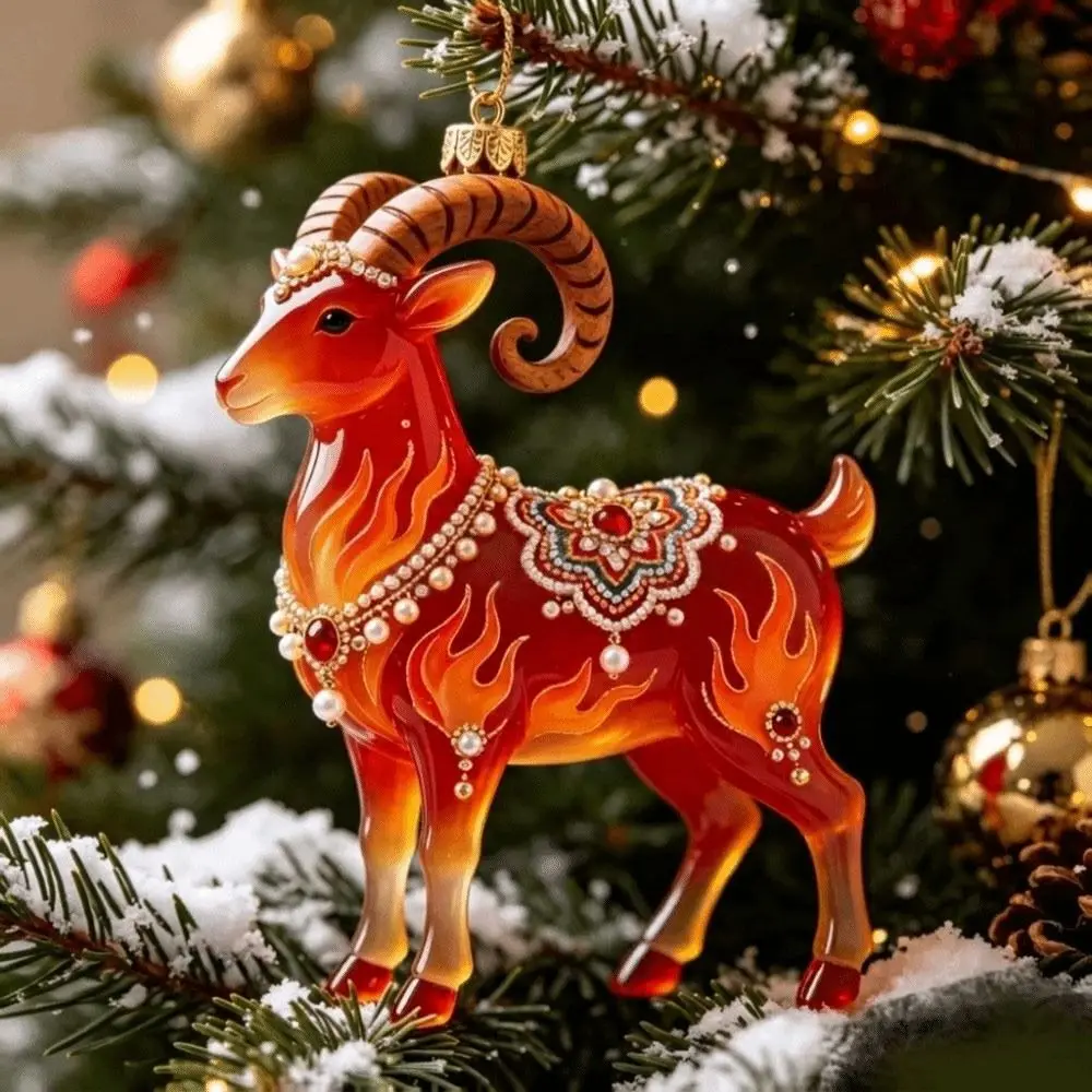 2D Flat Goat Hanging Ornament Shining Acrylic Animal Hanging Decoration Simulation Artificial Rhinestone Christmas Tree Ornament