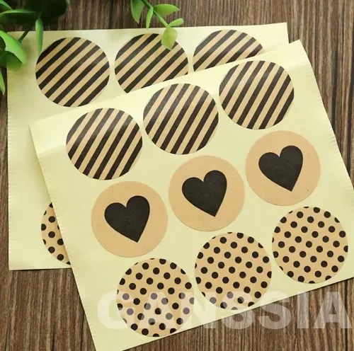 100pcs/lot Size:38mm Kraft Round Gift Seal Stickers Striation Peach heart Spots handmade Packing Products (SS-A1005)
