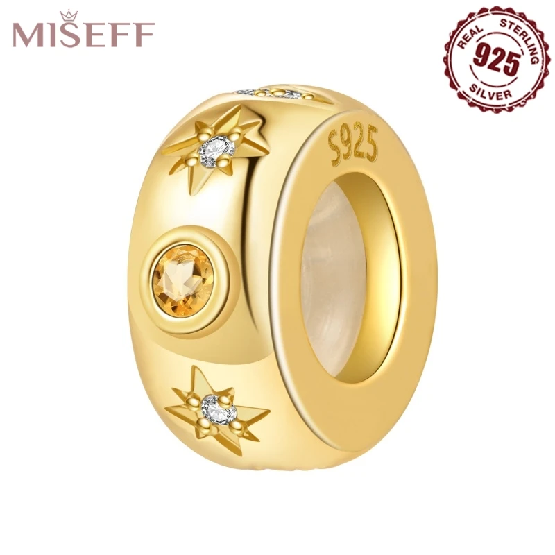 

MISEFF Original 925 Sterling Silver Beads Gold Color Isolation Bead Charm Bracelet Christmas Party Gifts Diy Jewelry Making